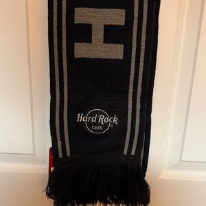 Hard Rock Cafe Black and Gray Fringed Scarf